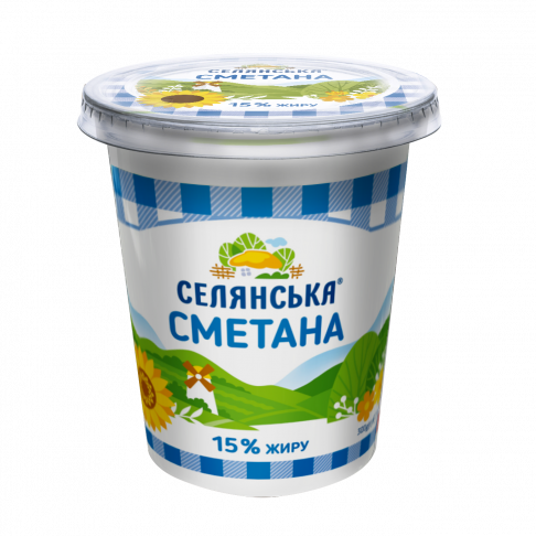 Сметана СЕЛЯНСЬКА 15%, 300г, стакан пластиковий